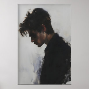 Poster Pintura de retrato de perfil lateral de jovem, esc