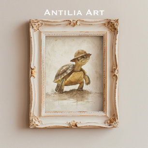 Poster Pintura de retrato de tartaruga vintage réptil tar