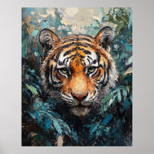 Poster Pintura de retrato de tigre na selva