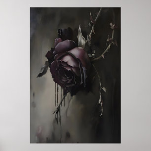 Poster Pintura de Rosa Gótica Escura Vida Floral Mal-humo
