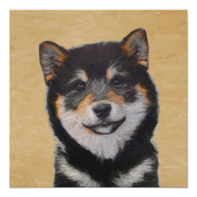 Pôster Pintura de Shiba Inu (Preto e Latão) - Arte Canina (Frente)