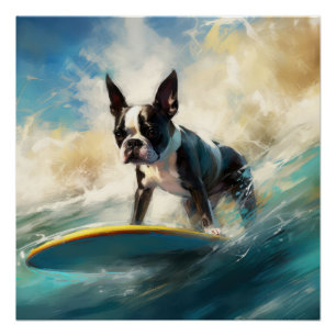 Pôster Pintura de surf em Boston Terrier Beach