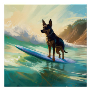 Pôster Pintura de surf em praia australiana Kelpie