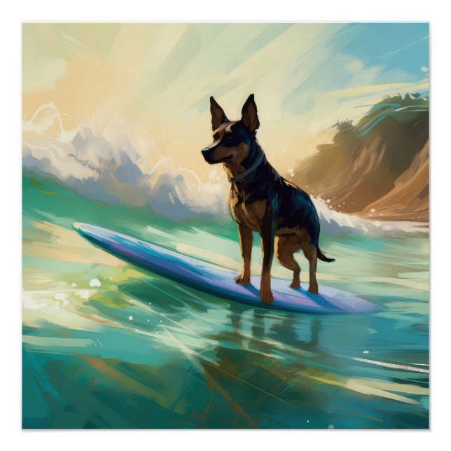 Pôster Pintura de surf em praia australiana Kelpie (Frente)