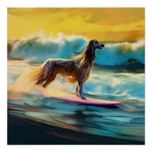 Pôster Pintura de surf em praia de hound afegã