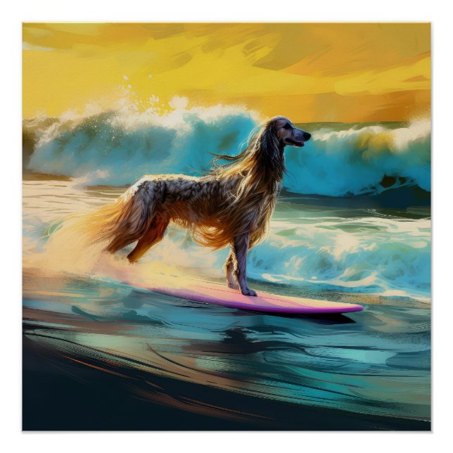 Pôster Pintura de surf em praia de hound afegã (Frente)
