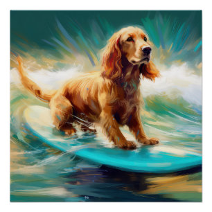 Pôster Pintura de surf em praia em Cocker Spaniel
