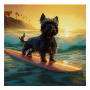 Pôster Pintura de Surf na Praia de Affenpinscher