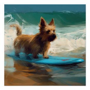 Pôster Pintura de Surf na Praia do Terrier Australiano