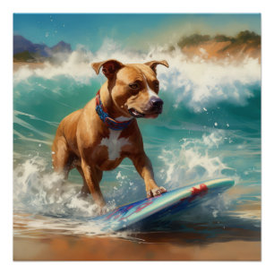Pôster Pintura de surfe em praia americana Staffordshire