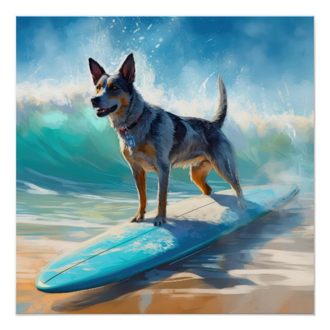 Pôster Pintura de Surfe em Praia Blue Heeler (Frente)