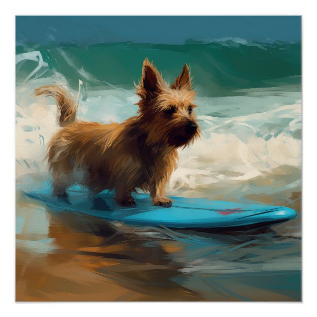 Pôster Pintura de surfe na praia australiana Terrier (Frente)