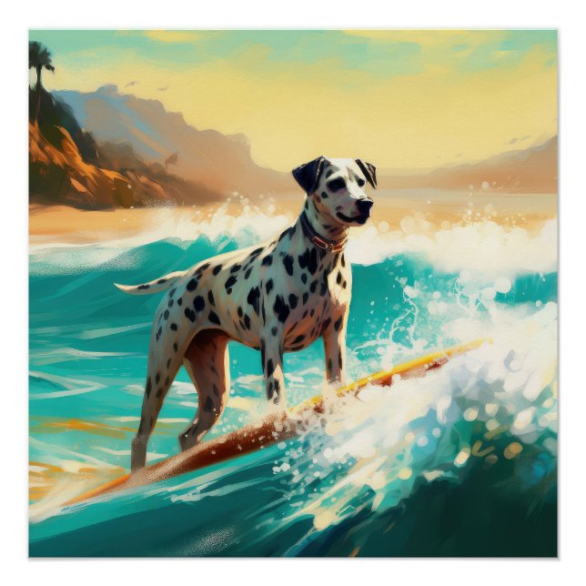 Pôster Pintura de surfe na praia Dalmation (Frente)