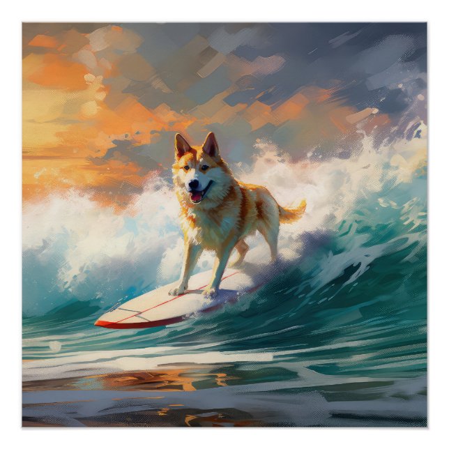 Pôster Pintura de surfe na praia de Akita (Frente)