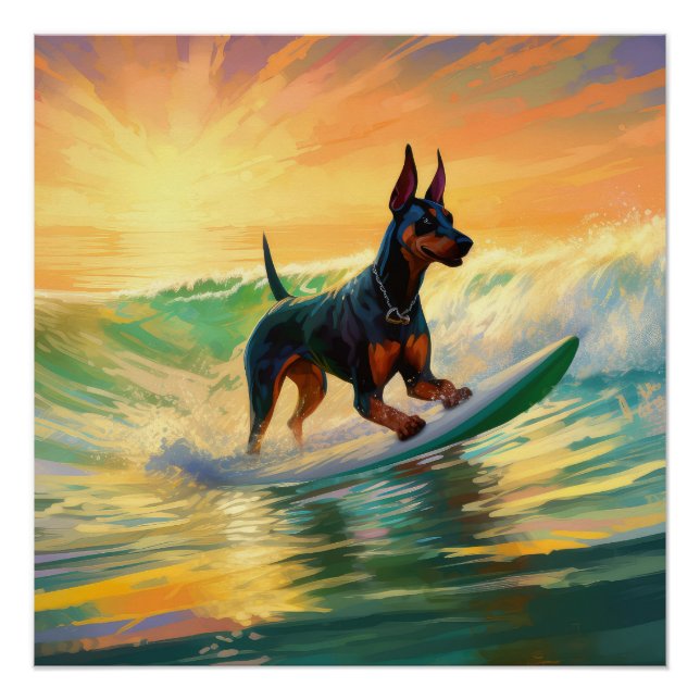 Pôster Pintura de surfe na praia do Doberman (Frente)