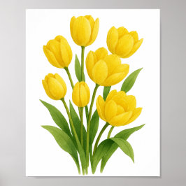 Poster Pintura de Tulipas Amarelas Arte Floral de Parede