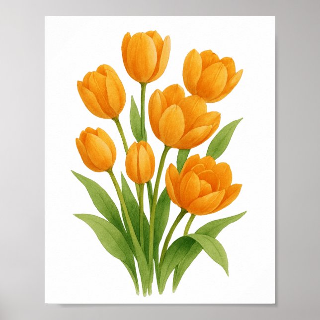 Poster Pintura de Tulipas Laranja Arte Floral na Parede (Frente)