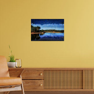Poster Pintura de um lago azul calmo na primavera