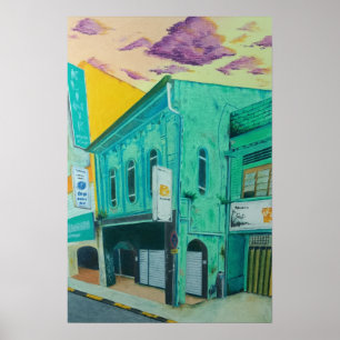 Poster Pintura de um Velho Shophouse Verde