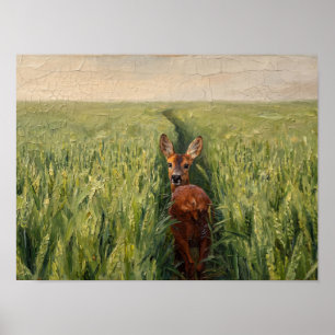 Poster Pintura de Veados em Campo de Trigo Verde