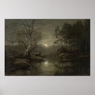Poster Pintura de Vintagem da Floresta Lua