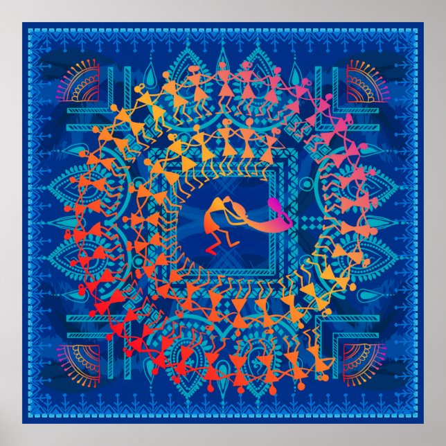 Poster Pintura de Warli - desenhada à mão como tradiciona (Frente)