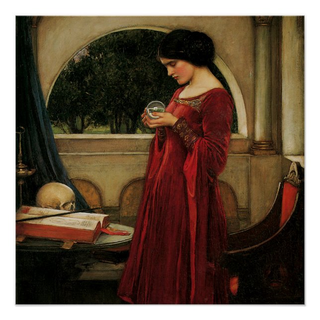 Pôster Pintura de Waterhouse da Mulher Cristal Ball (Frente)