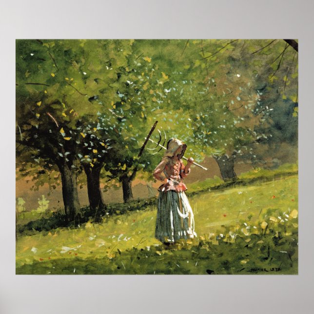 Poster Pintura de Winslow Homer, Rapariga com Bolo Hay (Frente)
