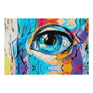 Pôster Pintura Digital Abstrata a Óleo de Olhos Bonitos