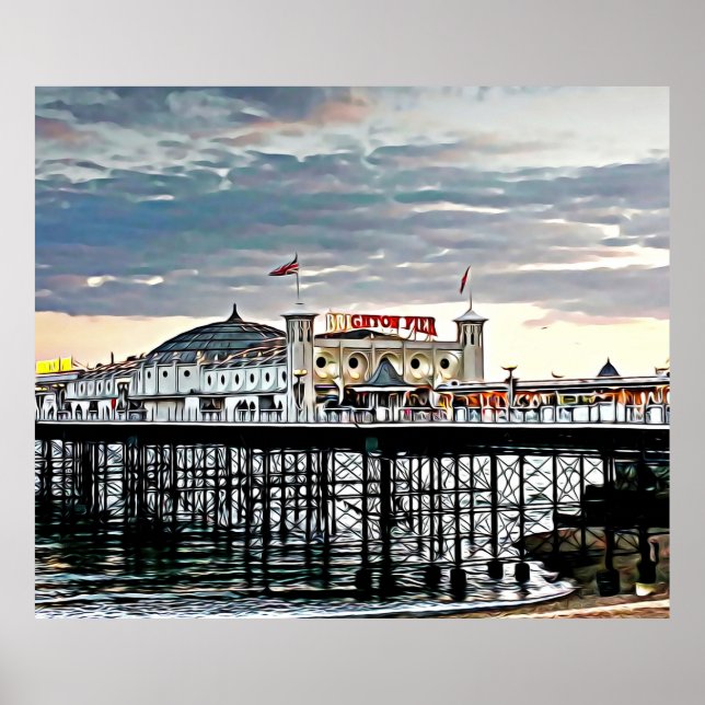 Poster Pintura digital Brighton Pier & Cloudy Sky (Frente)