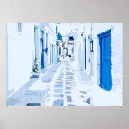 Poster Pintura digital de cor d'água da Grécia MyKonos