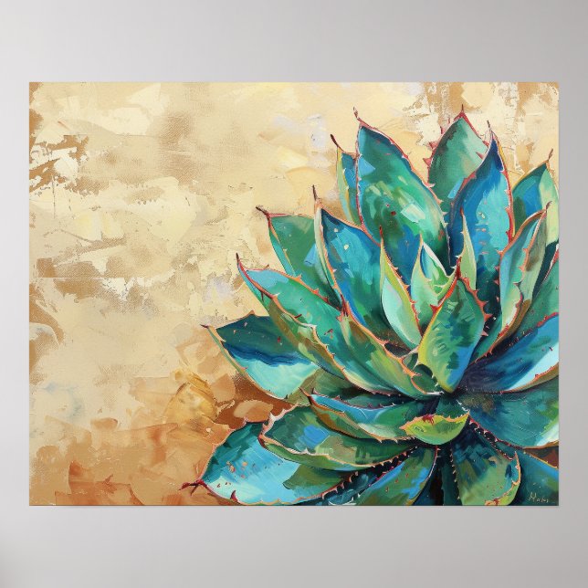 Poster Pintura do Cacto Agave Verde do Sudoeste (Frente)