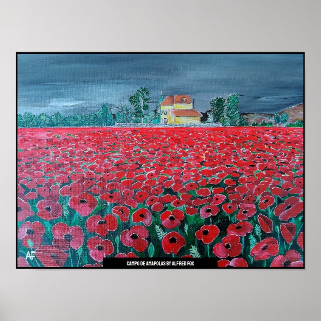 Poster Pintura do Campo de Amapolas por Alfred Fox (Frente)