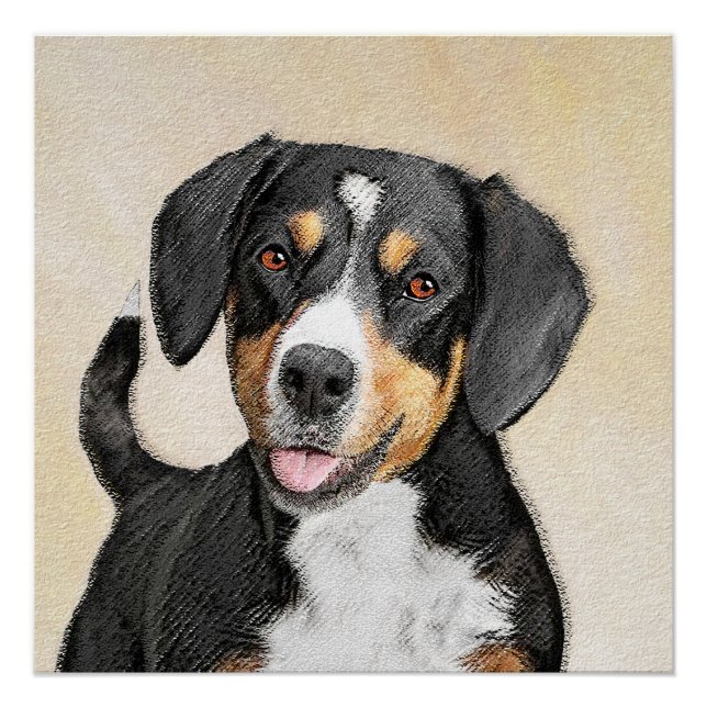 Pôster Pintura do Cão de Montanha Entlebucher - Arte Orig (Frente)