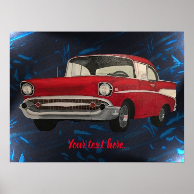 Poster Pintura do carro vintage vermelho em preto abstrat (Frente)