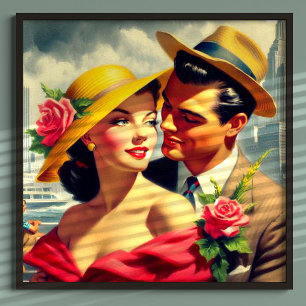 Poster Pintura do Casal Retroativo dos anos 50