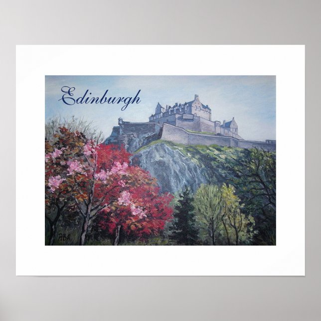 Poster Pintura do Castelo de Edinburgh Scotland por Pola. (Frente)