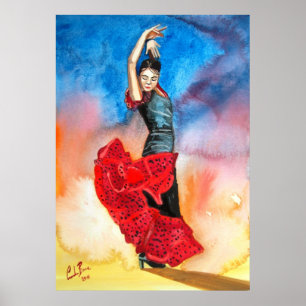 Pôster Pintura do dançarino do Flamenco