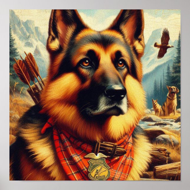 Poster Pintura do German shepherd Vintage (Frente)