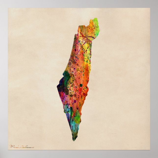 Poster Pintura do Mapa Israel (Frente)