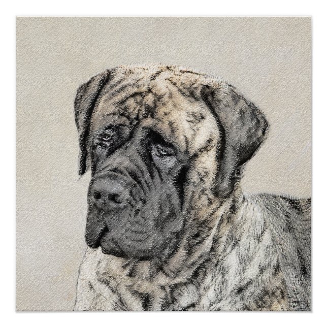Pôster Pintura do Mastiff Inglês (Brindle) - Arte Canina (Frente)