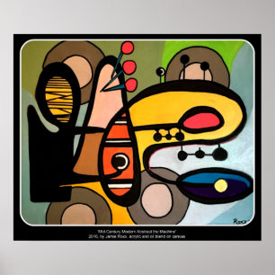 Pôster Pintura do Médio do século moderno Abstrato da máq