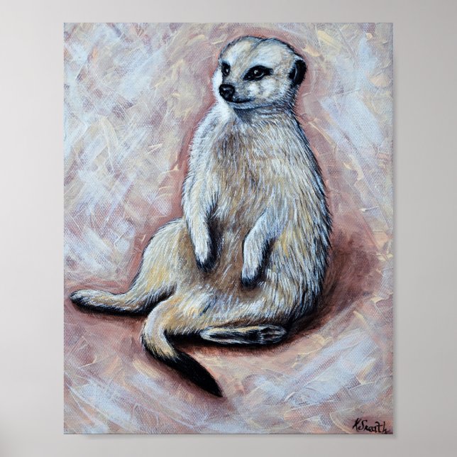 Poster Pintura do Meerkat Cute Slouchy (Frente)