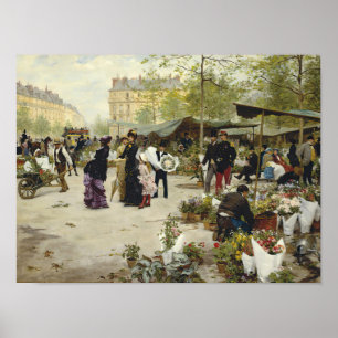 Poster Pintura do mercado de flores em Paris (antiga arte