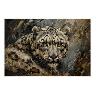 Pôster Pintura do óleo de Leopardo da Neve