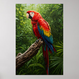 Poster Pintura do Óleo de Macaw Scarlet