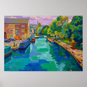 Poster Pintura do Porto de Canal de Sowerby Bridge em Est