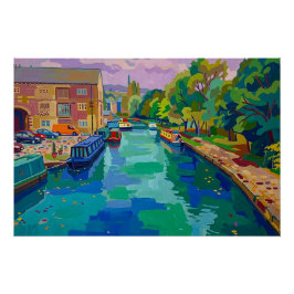 Pôster Pintura do Porto de Canal de Sowerby Bridge em Est