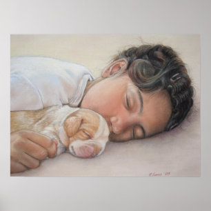 Poster pintura do retrato do realista do filhote de