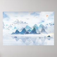 Pintura do rio Distante da Montanha Chinesa